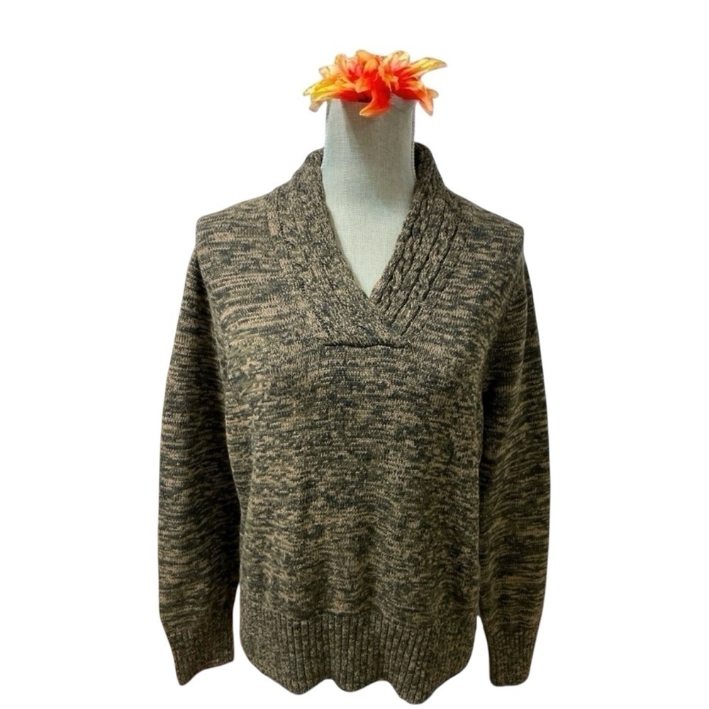 VTG Jeanne Pierre Marled Knit Shawl Collar Sweater | 100% Cotton | Brown Neutral - Picture 2 of 10
